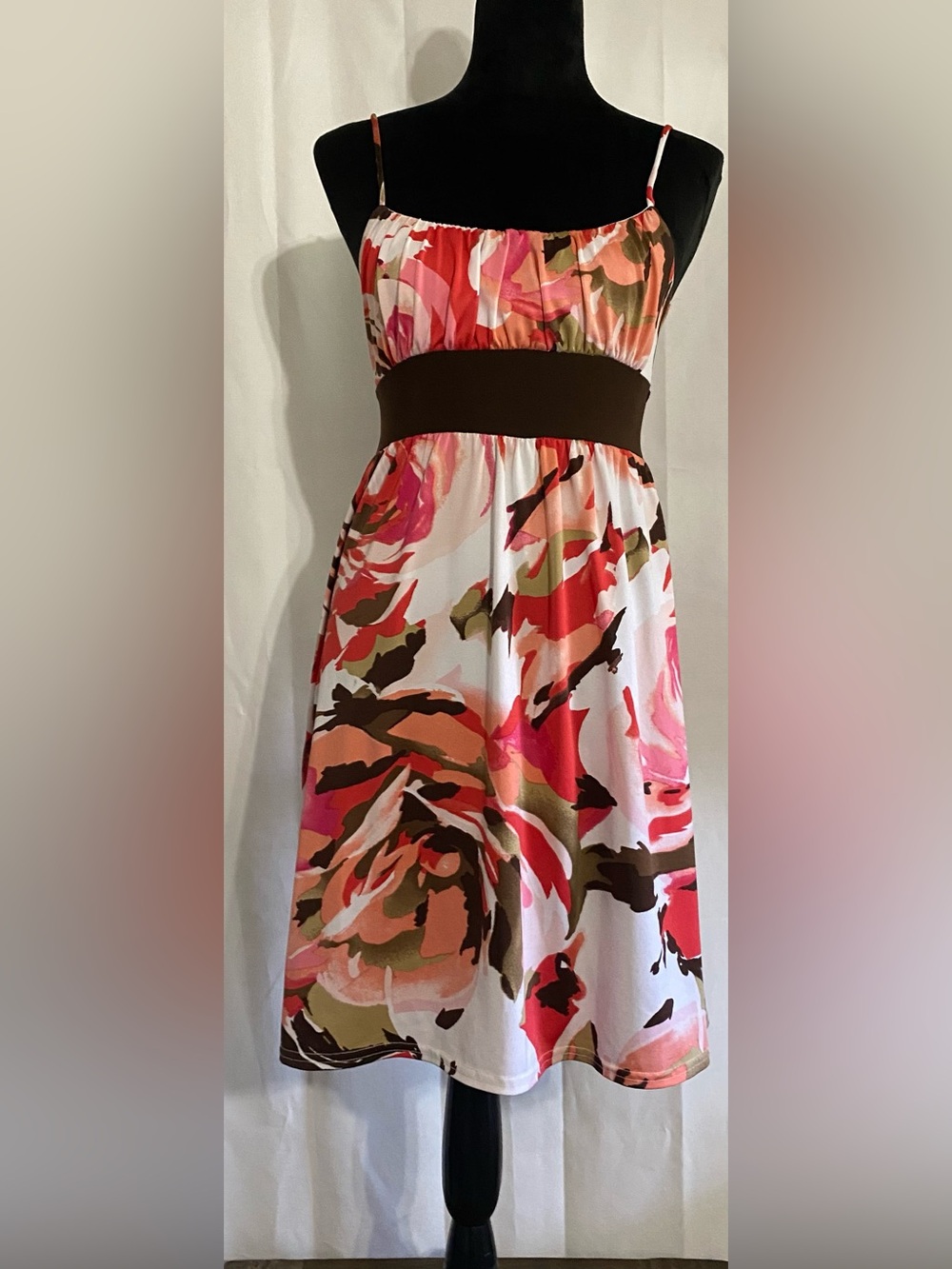 Wrapper Summer Floral Spaghetti-Strap  Dress in Pink, Coral, Olive & Brown